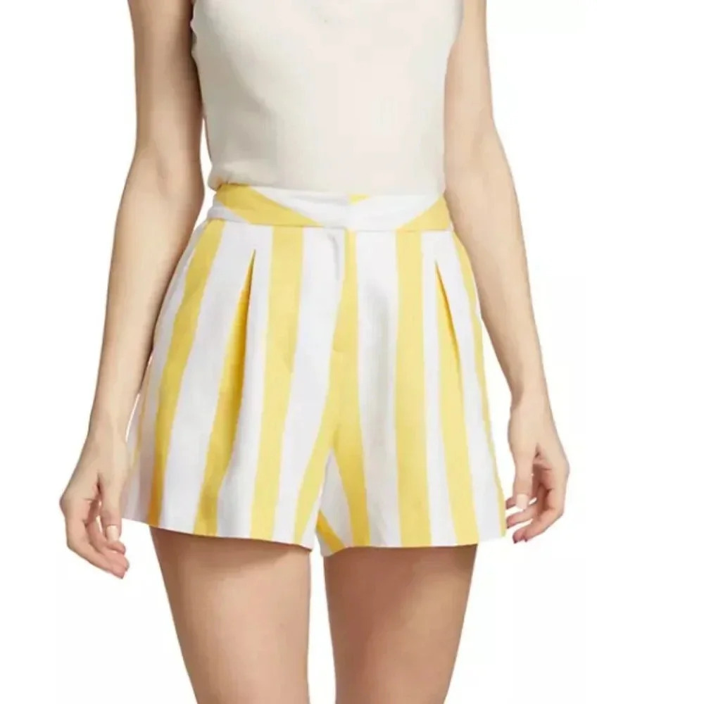 L'AGENCE Women's Vittoria Striped High-Waisted Shorts Yellow White Size 4 NEW
